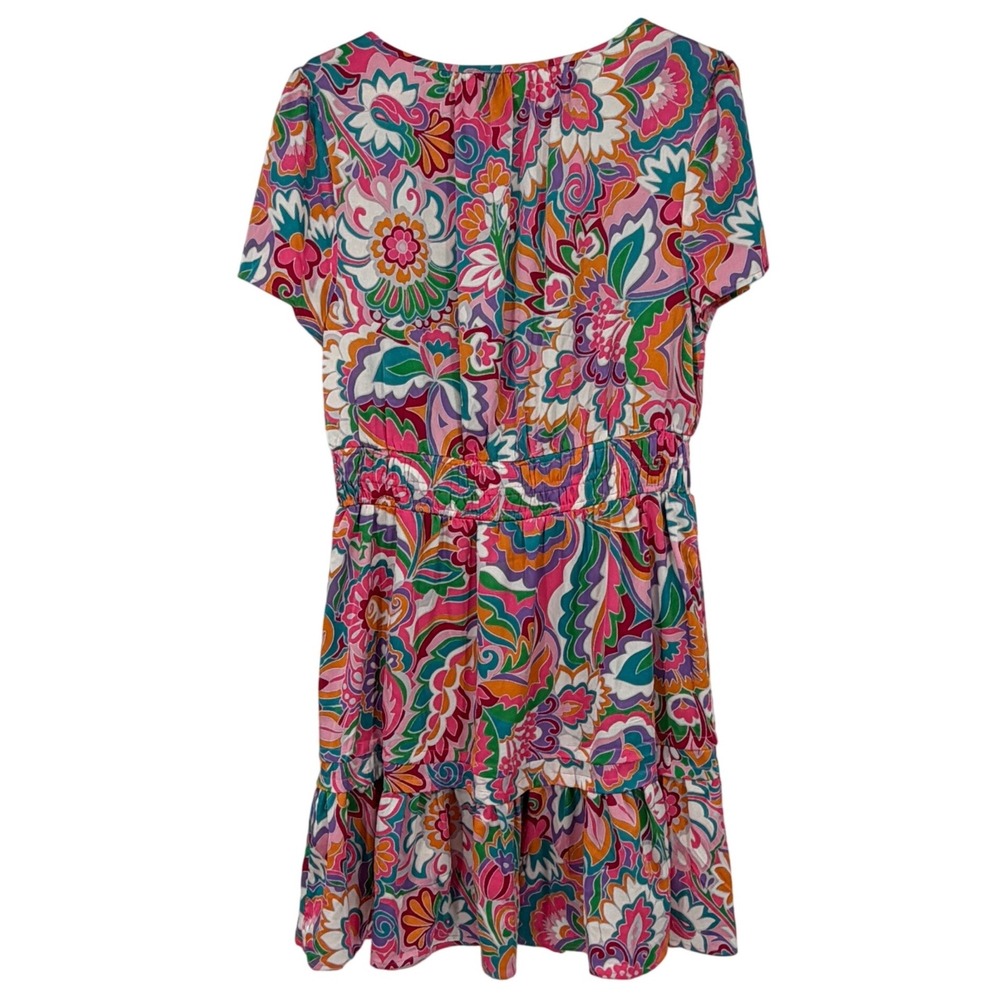 Nicole Miller New York Womens Large Pink Floral Psychedelic‎ Smocked Mini Dress